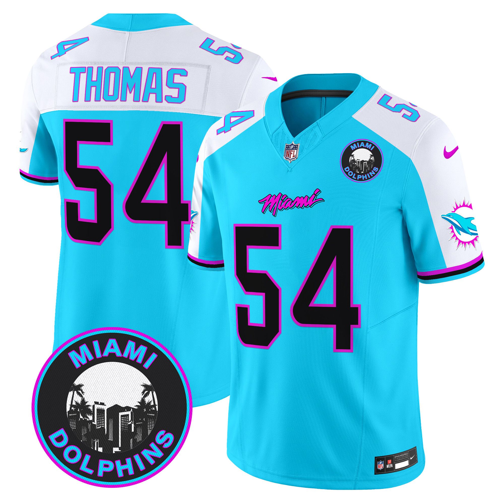 Men Miami Dolphins #54 Thomas Light Blue 2024 Nike Vapor Limited NFL Jersey